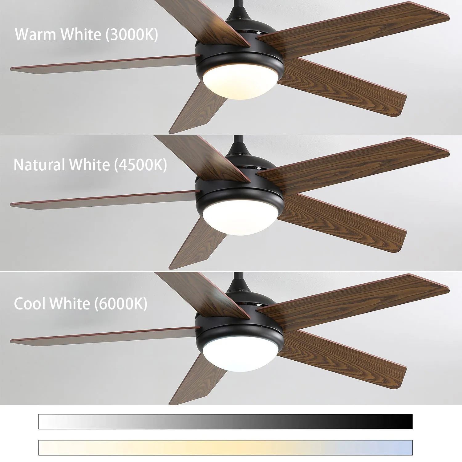 52 Inch Wooden Blades Ceiling Fan with LED Lamp Light Dimmable and Remote