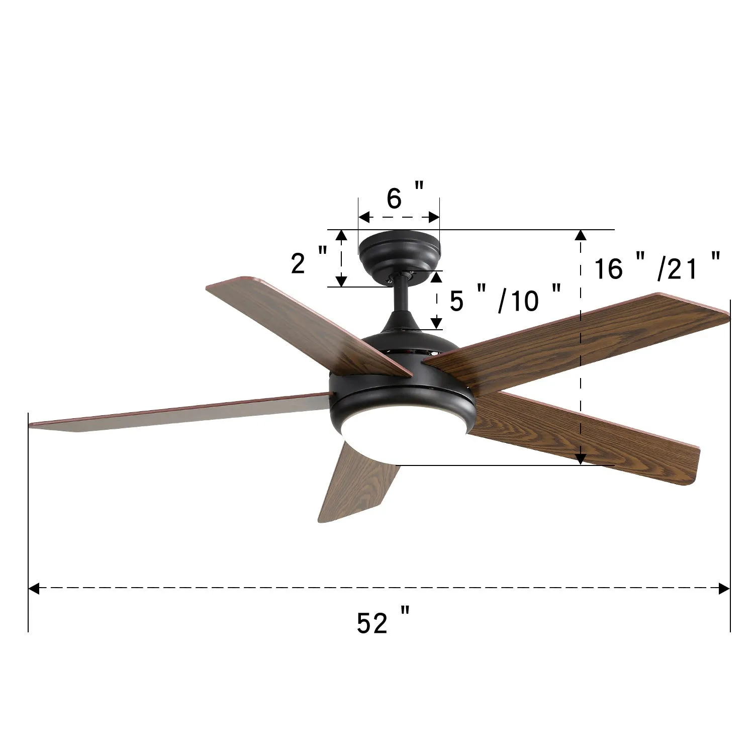 52 Inch Wooden Blades Ceiling Fan with LED Lamp Light Dimmable and Remote