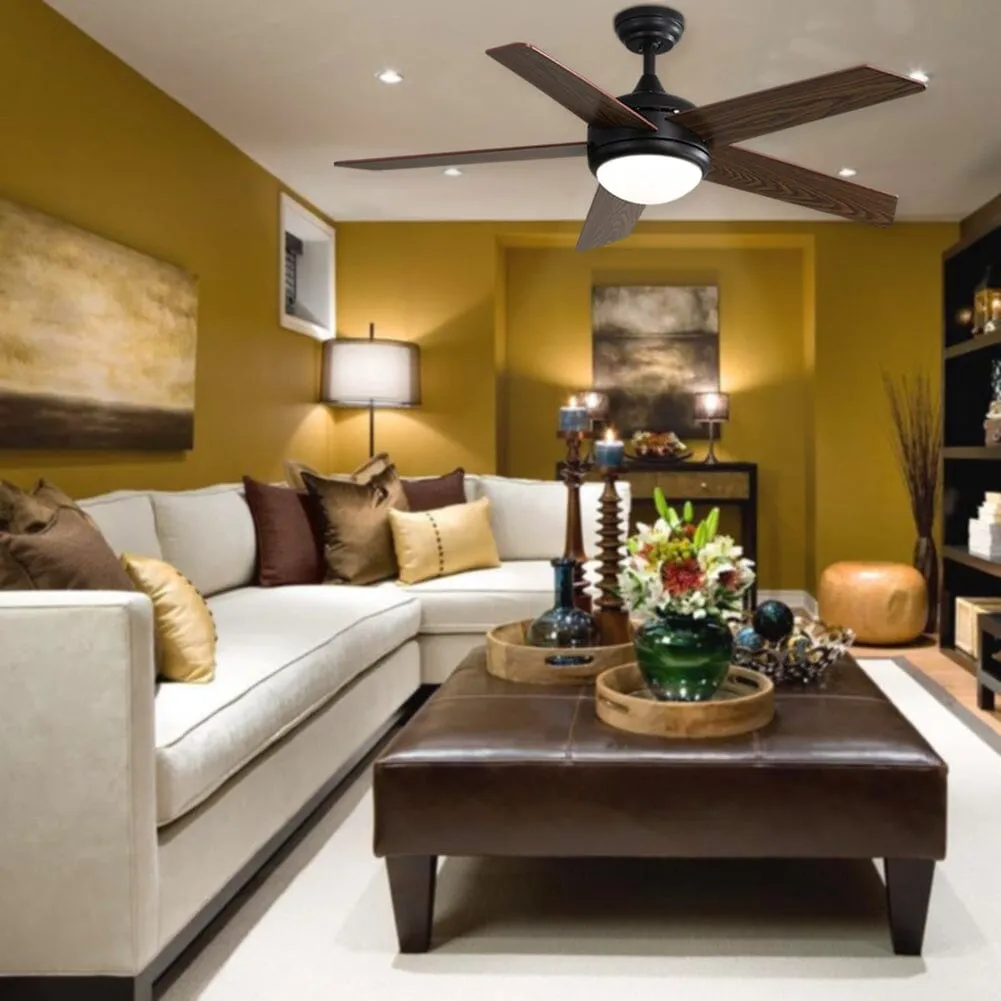 52 Inch Wooden Blades Ceiling Fan with LED Lamp Light Dimmable and Remote