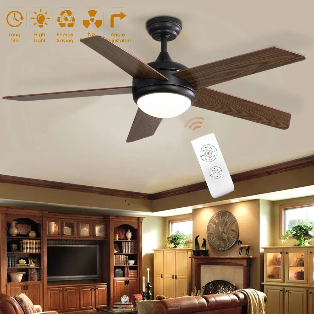 52 Inch Wooden Blades Ceiling Fan with LED Lamp Light Dimmable and Remote