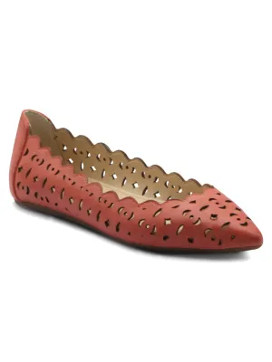 ADRIENNE VITTADINI Womens Coral Laser Cut Scalloped Padded Forst Pointed Toe Slip On Leather Flats Shoes M