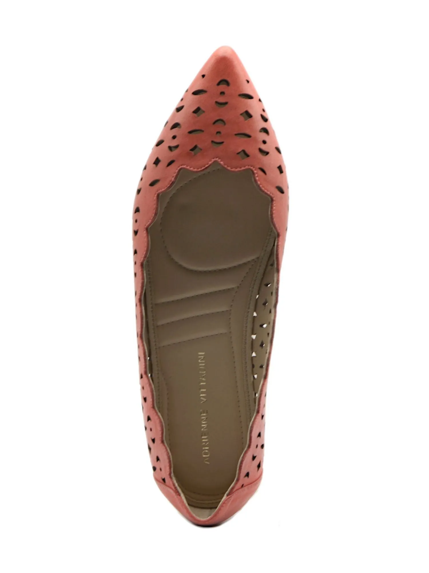 ADRIENNE VITTADINI Womens Coral Laser Cut Scalloped Padded Forst Pointed Toe Slip On Leather Flats Shoes M