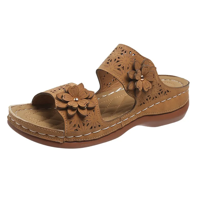 Amozae Fashion Flower Wedges Slippers for Women Summer Casual Slip On Platform Sandals Woman Comfortable Non Slip Flip Flops Plus Size