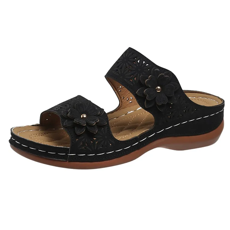 Amozae Fashion Flower Wedges Slippers for Women Summer Casual Slip On Platform Sandals Woman Comfortable Non Slip Flip Flops Plus Size