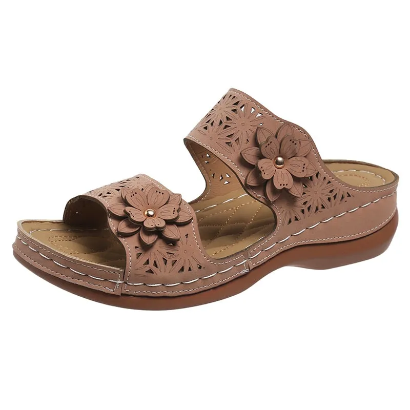 Amozae Fashion Flower Wedges Slippers for Women Summer Casual Slip On Platform Sandals Woman Comfortable Non Slip Flip Flops Plus Size