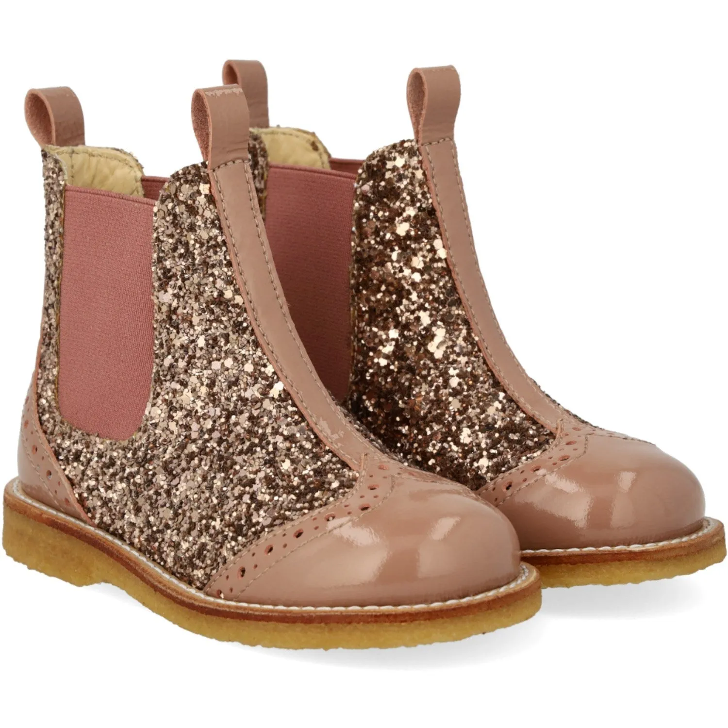 Angulus Clay/Clay Glitter/Rosa Chelsea Støvle Med Glitter Og Brogues Detaljer