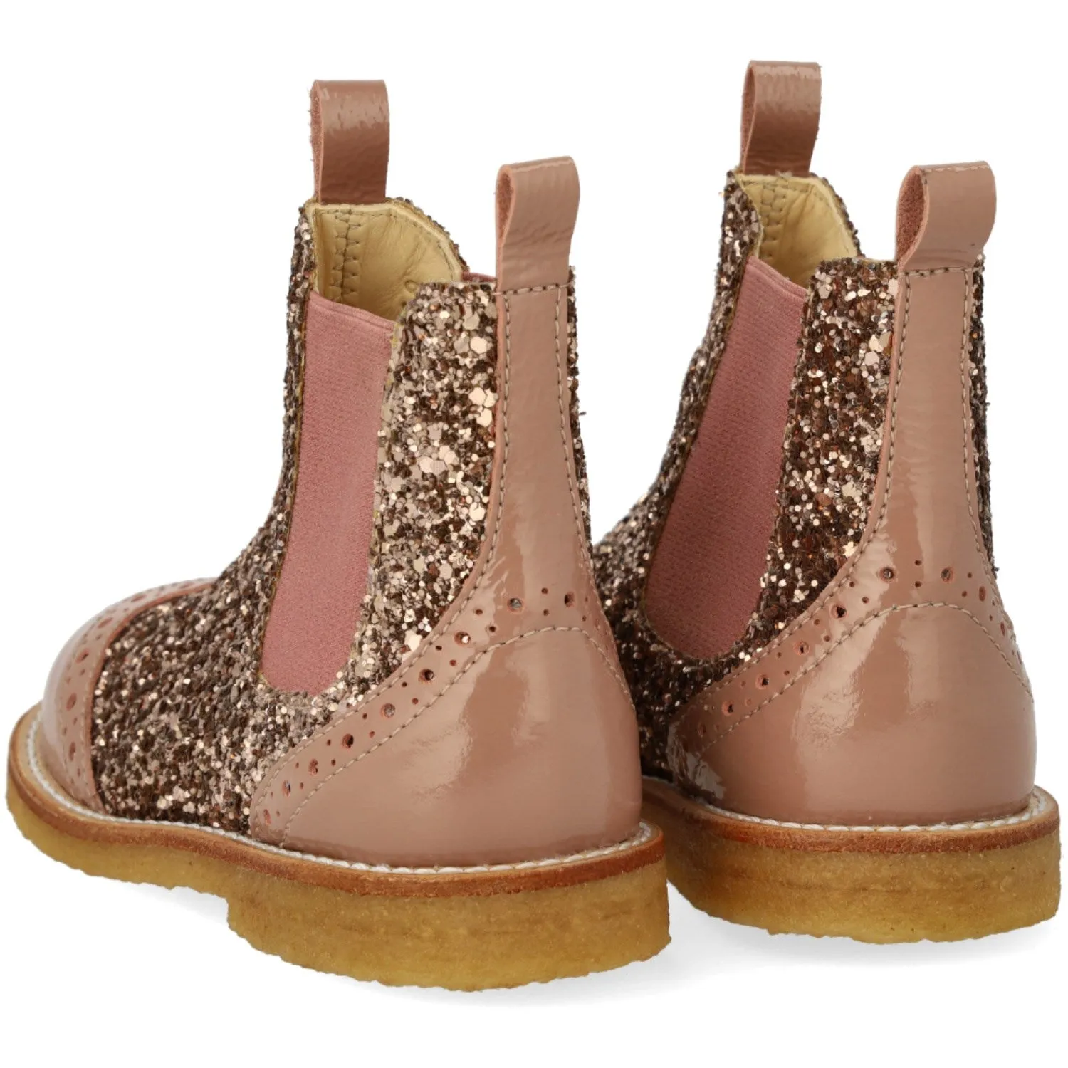 Angulus Clay/Clay Glitter/Rosa Chelsea Støvle Med Glitter Og Brogues Detaljer