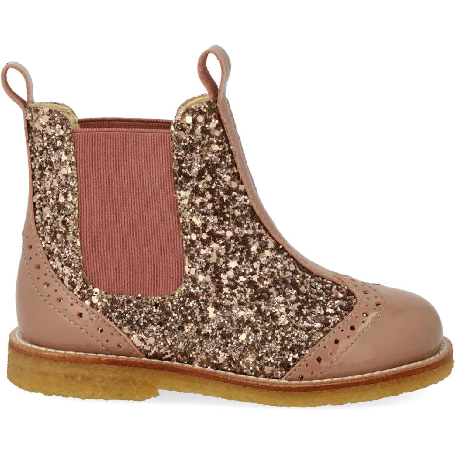 Angulus Clay/Clay Glitter/Rosa Chelsea Støvle Med Glitter Og Brogues Detaljer