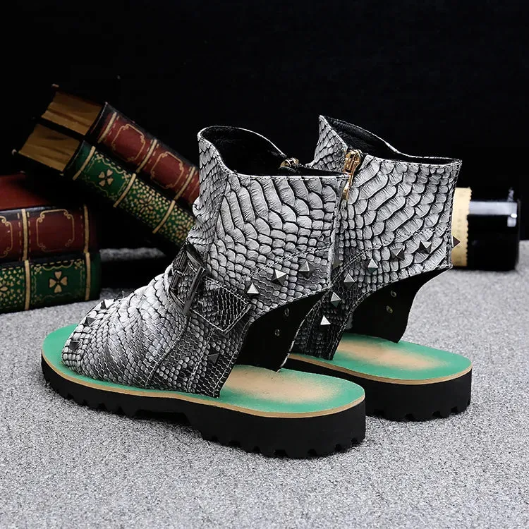 Animal Print Leather Gladiator Sandals