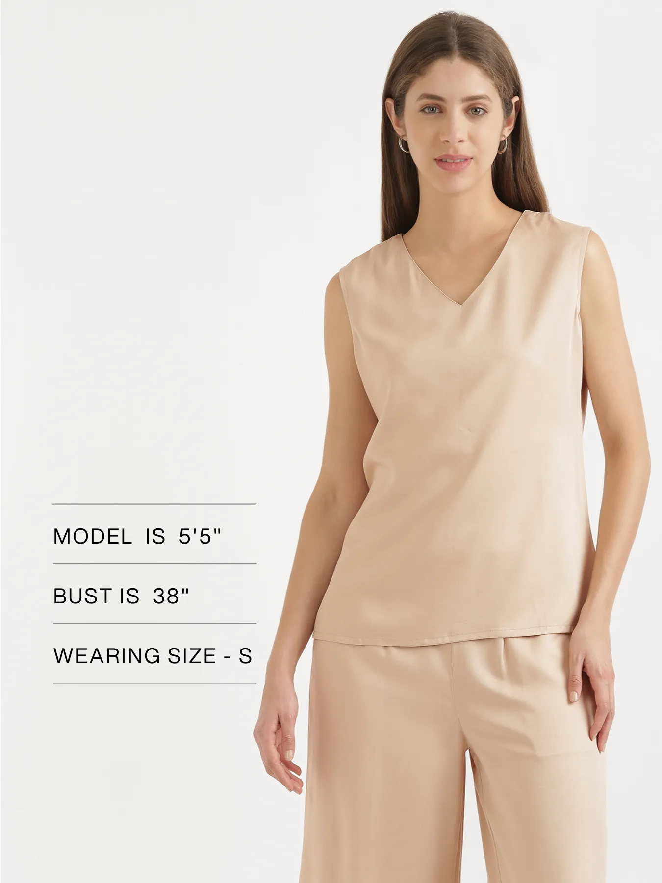 Beige V-Neck Sleeveless Top