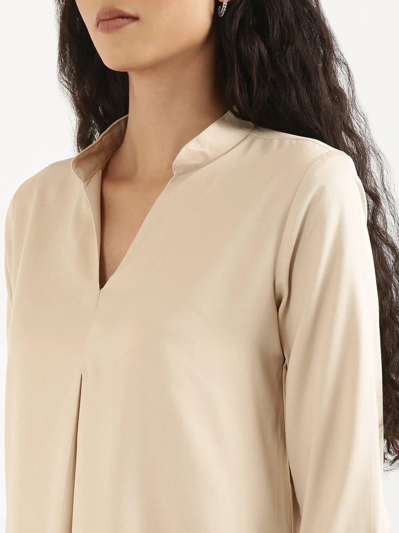 Beige Viscose Pleated Top