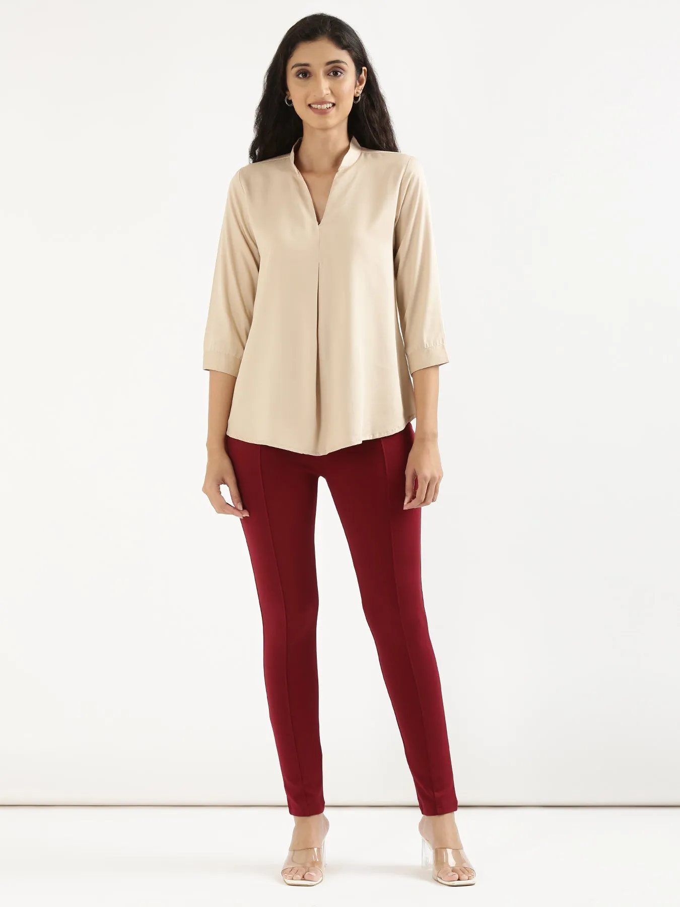 Beige Viscose Pleated Top