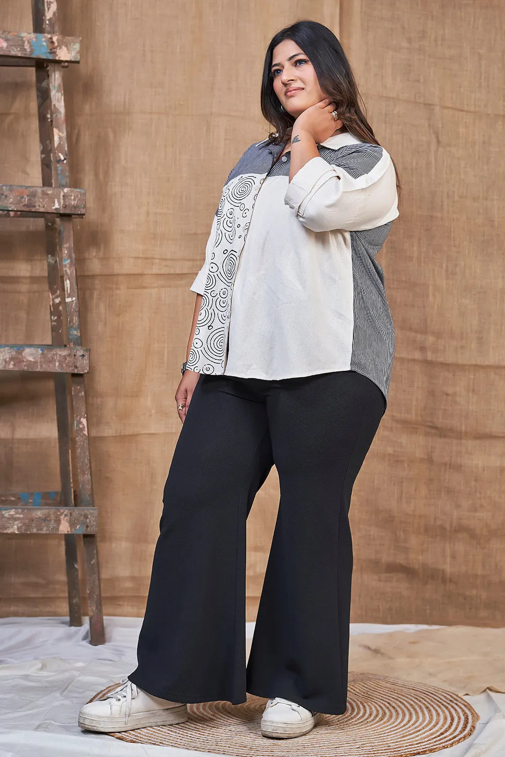 Black & white printed cotton shirts for women