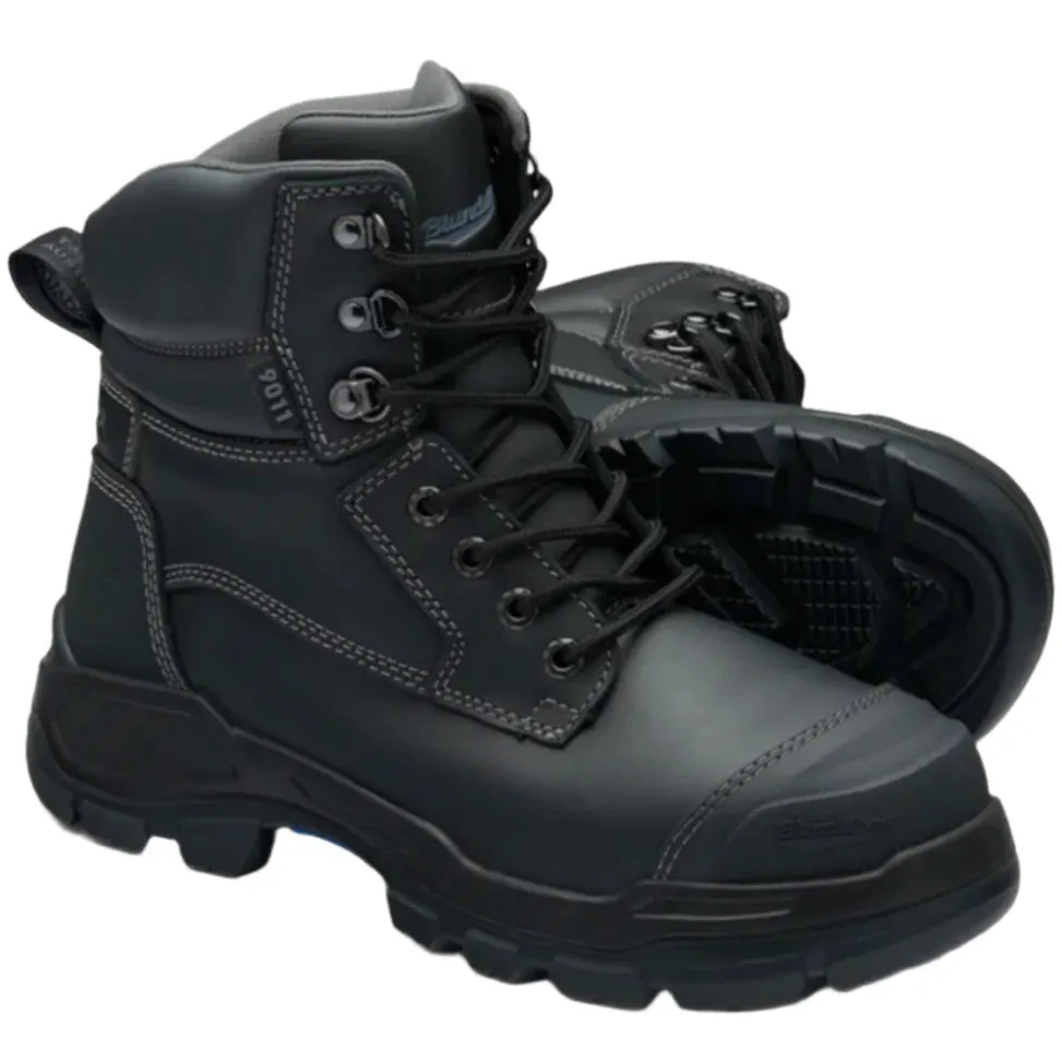 Blundstone Rotoflex Black Water Resistant Platinum Leather 150mm Lace Up Steel Toe Safety Boot (9011) (Pre Order)