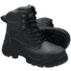 Blundstone Rotoflex Black Water Resistant Platinum Leather 150mm Lace Up Steel Toe Safety Boot (9011) (Pre Order)