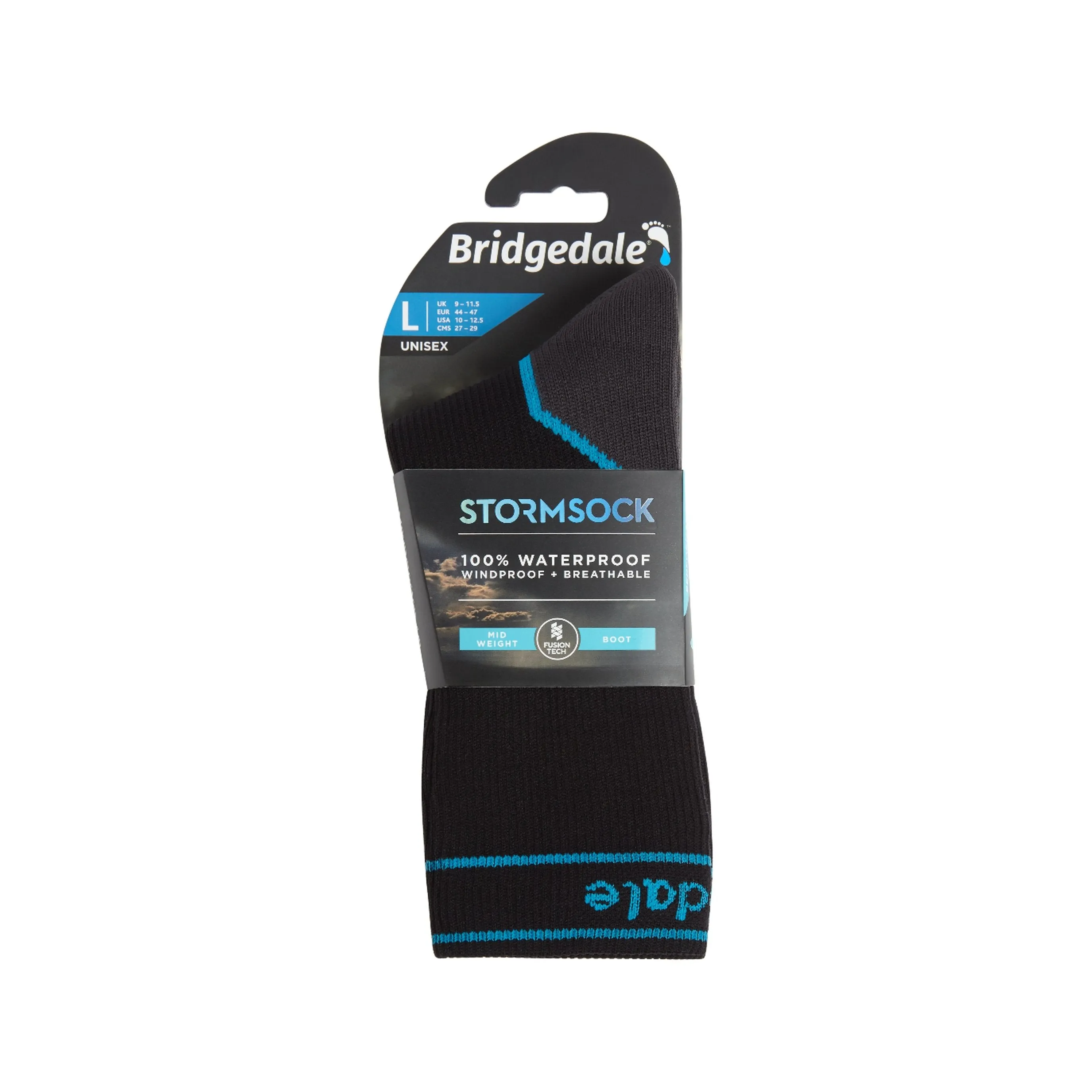 Bridgedale Unisex Waterproof Midweight Merino Blend Boot Length Storm Socks (Black)