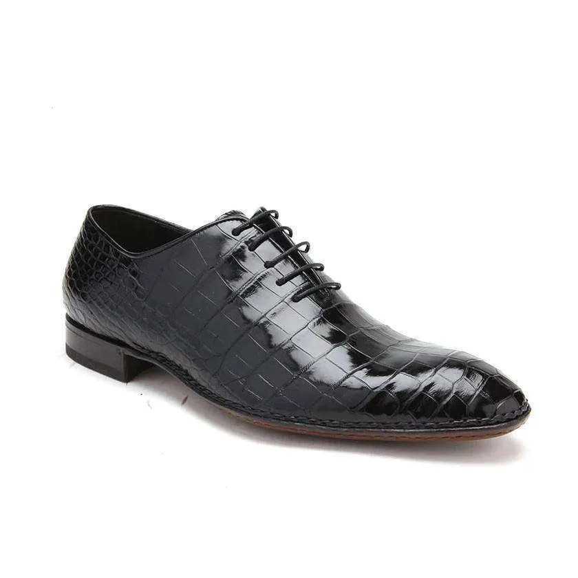 Caporicci Men's Luxury Italian Designer Shoes 2542 Alligator Nero Black Oxfords (CAP1111)