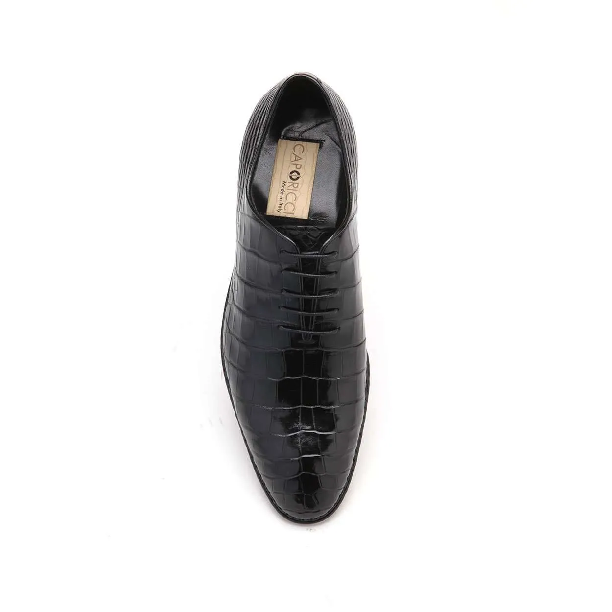 Caporicci Men's Luxury Italian Designer Shoes 2542 Alligator Nero Black Oxfords (CAP1111)