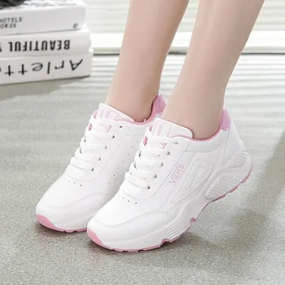 Casual Sneakers for Women/ White Trainers Platform Shoes