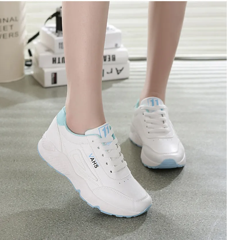 Casual Sneakers for Women/ White Trainers Platform Shoes