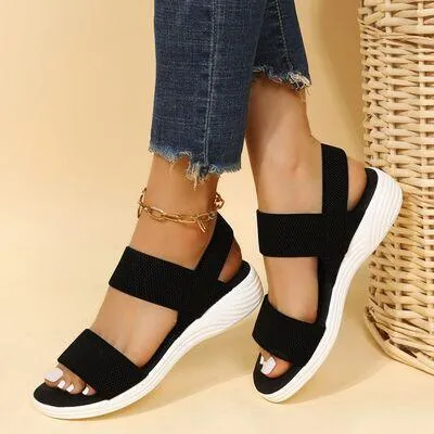 Elastic Strap Open Toe Low Heel Wedge Sandals