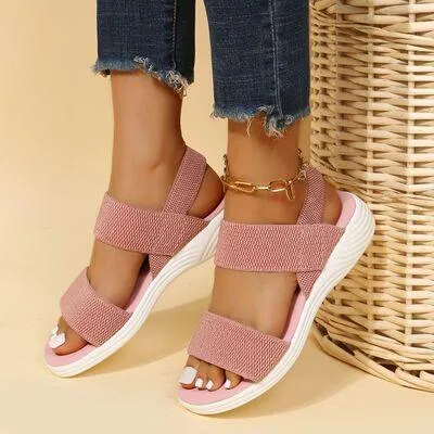 Elastic Strap Open Toe Low Heel Wedge Sandals