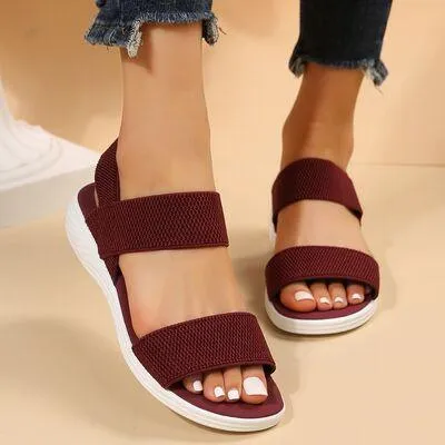 Elastic Strap Open Toe Low Heel Wedge Sandals
