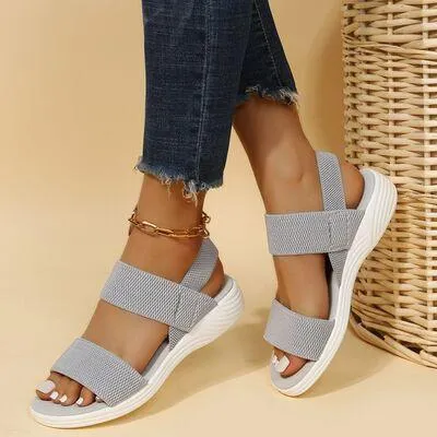 Elastic Strap Open Toe Low Heel Wedge Sandals