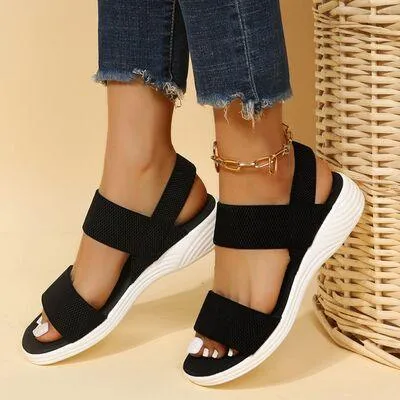 Elastic Strap Open Toe Low Heel Wedge Sandals