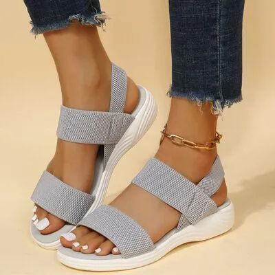 Elastic Strap Open Toe Low Heel Wedge Sandals
