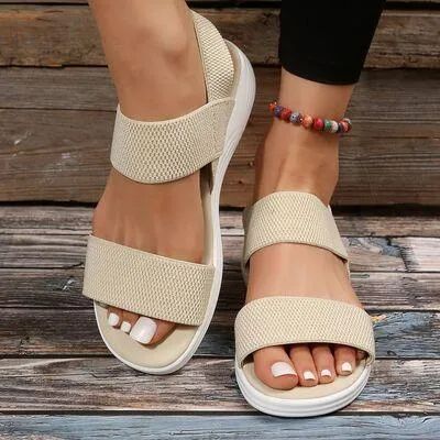 Elastic Strap Open Toe Low Heel Wedge Sandals