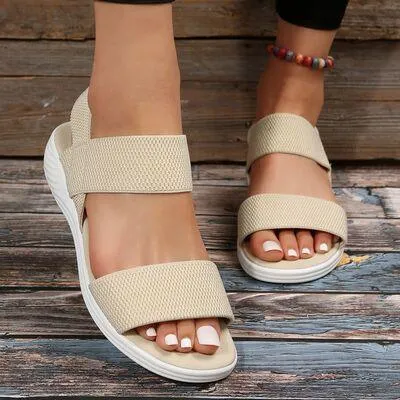 Elastic Strap Open Toe Low Heel Wedge Sandals