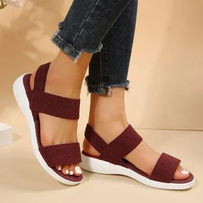 Elastic Strap Open Toe Low Heel Wedge Sandals