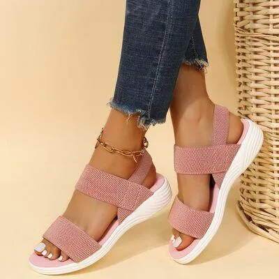 Elastic Strap Open Toe Low Heel Wedge Sandals
