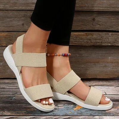Elastic Strap Open Toe Low Heel Wedge Sandals