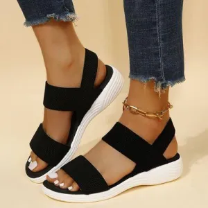 Elastic Strap Open Toe Low Heel Wedge Sandals