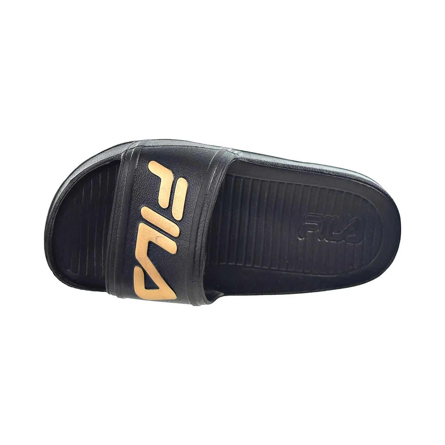 Fila Sleek LT Kids' Slide Sandals Black-Metallic Gold