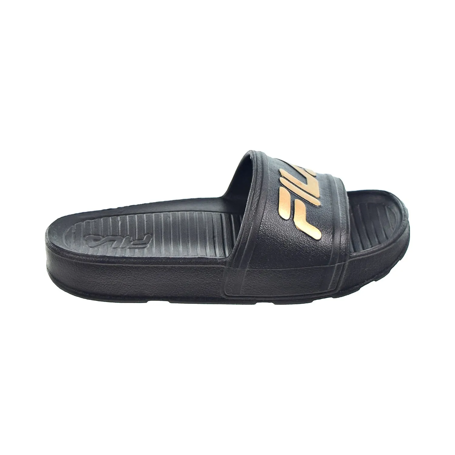 Fila Sleek LT Kids' Slide Sandals Black-Metallic Gold