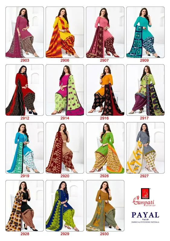 Ganpati Launched Payal Vol 29 Cotton Casual Wear Salwar Suits