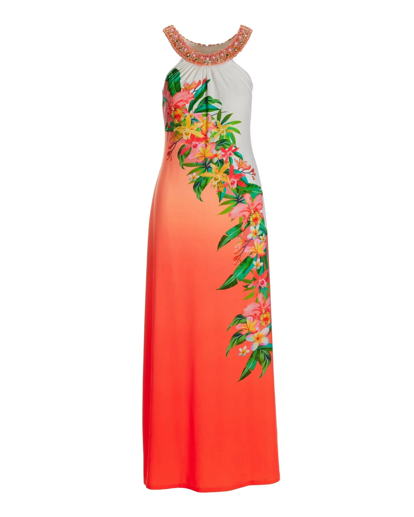 Getaway Floral Embellished Knit Maxi Coral/Green