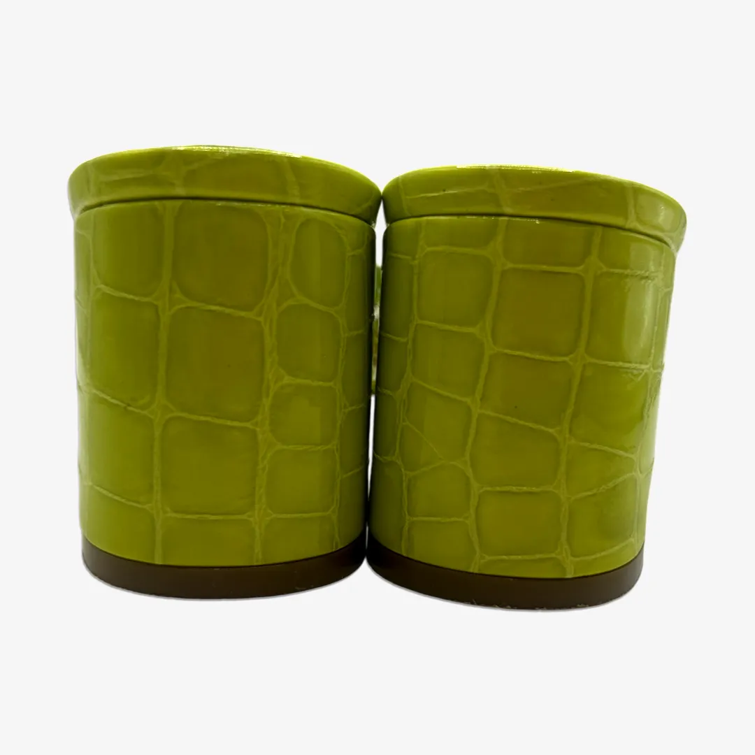 Gina lime green snakeskin embossed leather embellished sandal heels