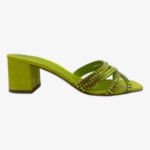 Gina lime green snakeskin embossed leather embellished sandal heels