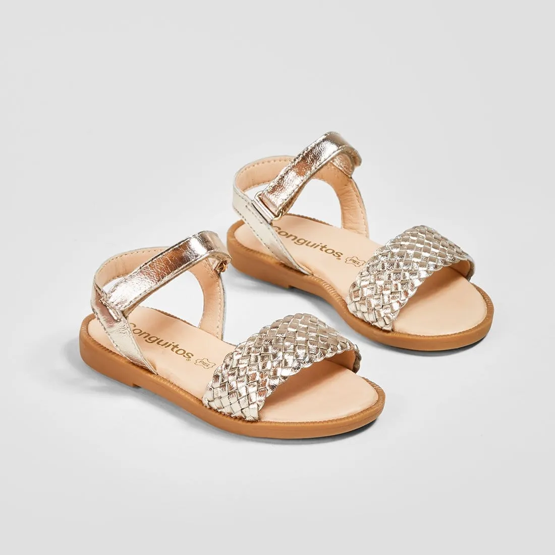 Girl's Platinum Braided Leather Sandals