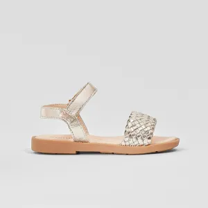 Girl's Platinum Braided Leather Sandals