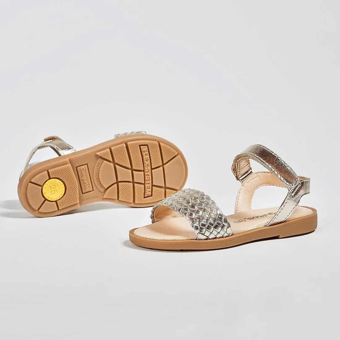 Girl's Platinum Braided Leather Sandals