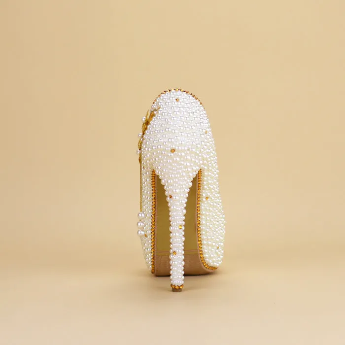 Gold Pendant And Pearl Handmade Diamond Wedding Shoes