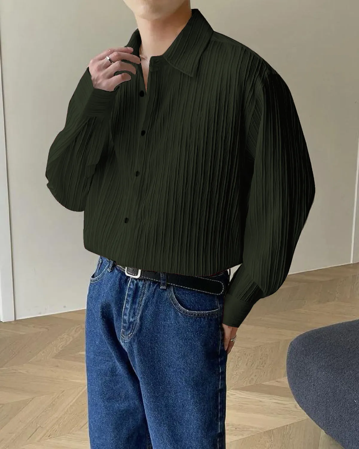 Green Colour Men's Casual Wear Lining Structured Shirt