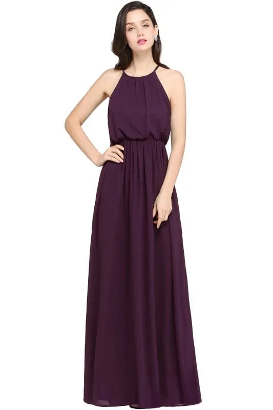 Halter Ruffle Chiffon Bridesmaid Dress Floor Length Casual Wear Dress