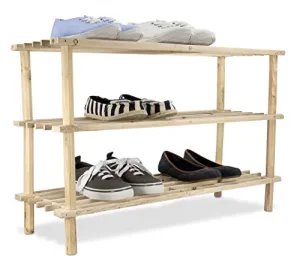 Home Basics 12 Pair / 3 Tier Wooden Shelves Shoe Rack