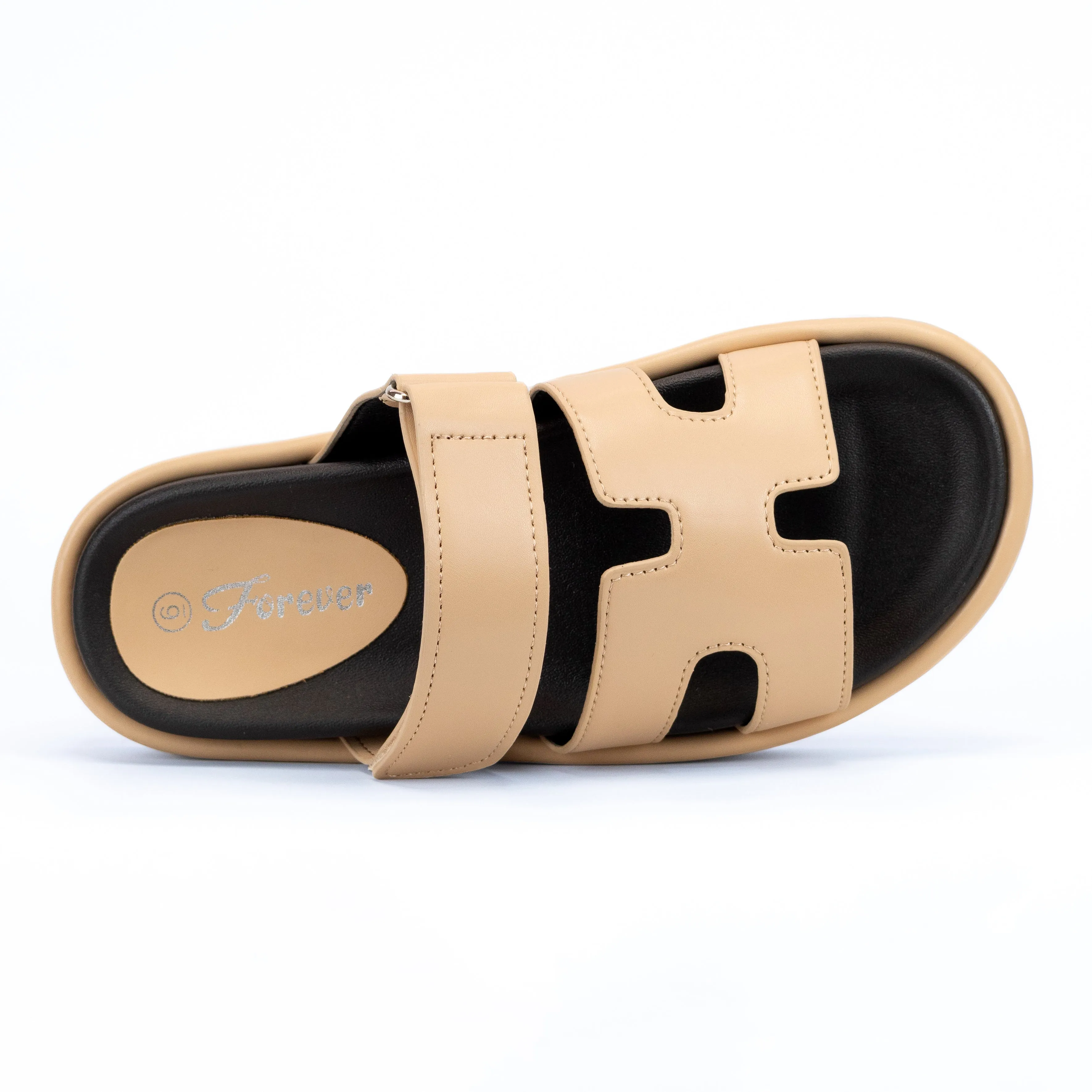 Innovation - Wide Fit Velcro Front Strap Slide Sandals, Flat Platform Design, Casual Summer Footwear, Comfortable & Stylish for Everyday Wear